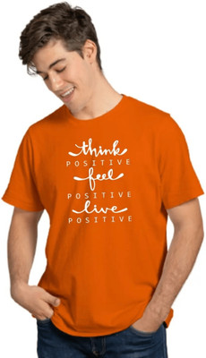 Clori Typography Men Round Neck Orange T-Shirt