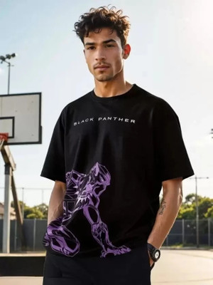 annnackel Typography Men Cowl Neck Black T-Shirt