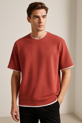 KASPY Self Design Men Round Neck Red T-Shirt