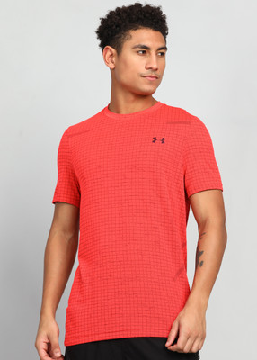 UNDER ARMOUR Checkered Men Round Neck Red T-Shirt