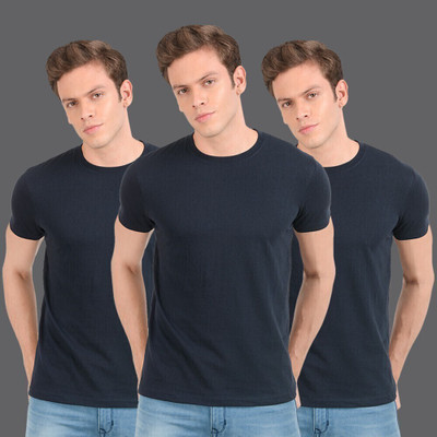 SCOTT INTERNATIONAL Solid Men Round Neck Dark Blue T-Shirt