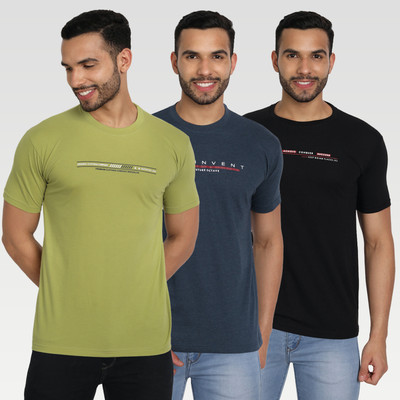 Zeffit Printed Men Round Neck Black, Blue, Dark Green T-Shirt
