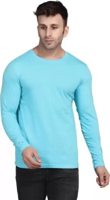 Cozy fashion Solid Men Round Neck Light Blue T-Shirt
