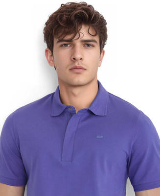 RARE RABBIT Solid Men Polo Neck Purple T-Shirt