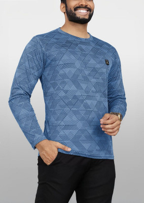 AVOLT Self Design Men Round Neck Blue T-Shirt