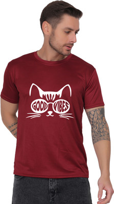 Fabrio Printed Men Round Neck Maroon T-Shirt