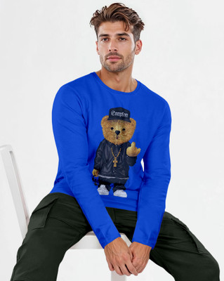 Triptee Animal Print Men Round Neck Blue T-Shirt