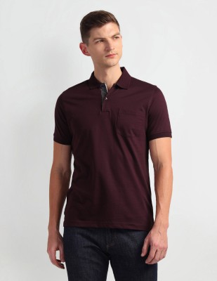 ARROW Solid Men Polo Neck Maroon T-Shirt