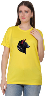 febb Graphic Print Women Round Neck Yellow T-Shirt