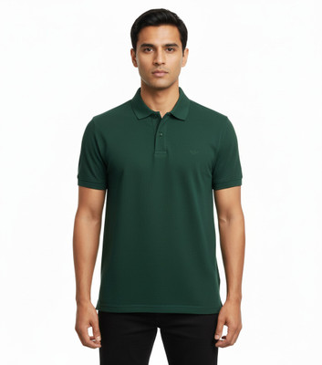 VOMAZO Solid Men Polo Neck Dark Green T-Shirt