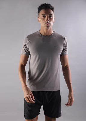 Force NXT Solid Men Round Neck Grey T-Shirt