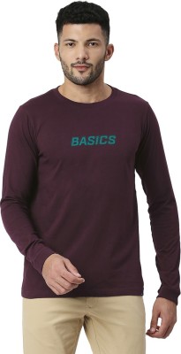 BASICS Printed Men Round Neck Purple T-Shirt