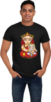 DESIGNZA Printed Men Round Neck Black T-Shirt