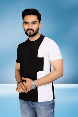 TANNU FAB Self Design Men Boat Neck Black T-Shirt