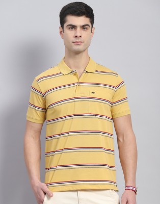 MONTE CARLO Striped Men Polo Neck Yellow T-Shirt