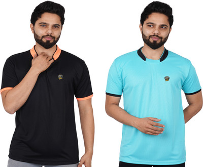 La Milano Printed Men Mandarin Collar Black, Blue T-Shirt