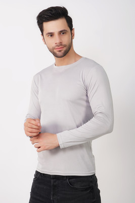 KASPY Solid Men Round Neck Grey T-Shirt