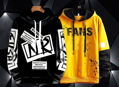Kay Dee Printed Men Hooded Neck Black, Yellow T-Shirt