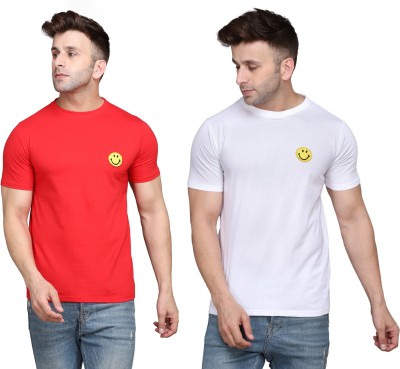 Lawful Casual Solid Men Round Neck Red, White T-Shirt