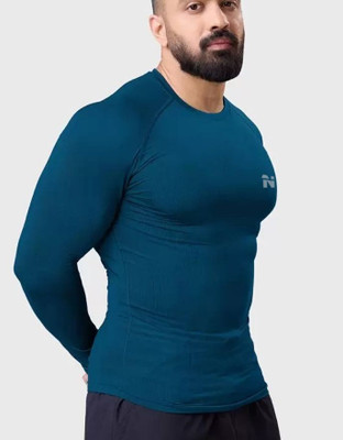 NINQ Solid Men Round Neck Dark Blue T-Shirt