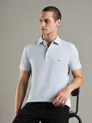 TOMMY HILFIGER Solid Men Polo Neck Light Blue T-Shirt