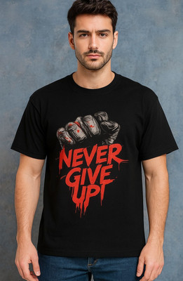 NVMART Printed Men Round Neck Black T-Shirt