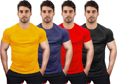 UDI n ADI Solid Men Round Neck Yellow, Navy Blue, Red, Black T-Shirt