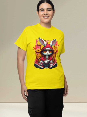 Clori Graphic Print Women Round Neck Yellow T-Shirt