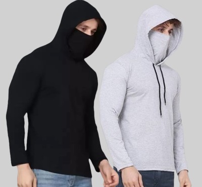 FARBOT Solid Men Hooded Neck Black, Grey T-Shirt