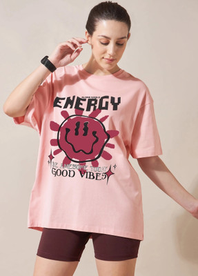 ALONE EAGLE Printed Women Round Neck Orange T-Shirt