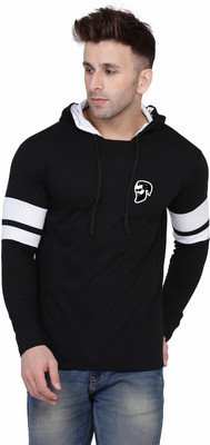 Money Leaf Colorblock Men Hooded Neck Black, White T-Shirt