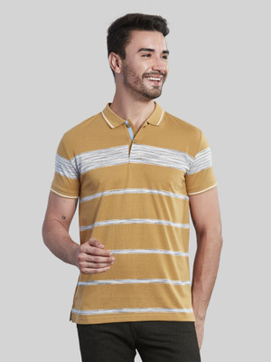BE POSITIVE Striped Men Polo Neck Yellow T-Shirt