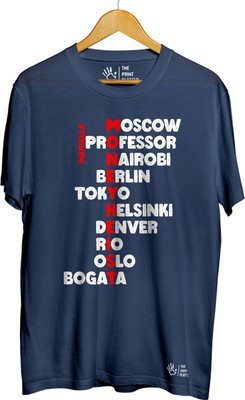 THE PRINT PLATTER Typography Men Round Neck Navy Blue T-Shirt