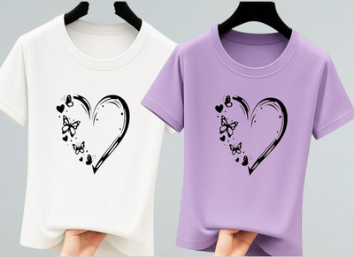 LAVENIR Graphic Print Women Round Neck White, Purple T-Shirt