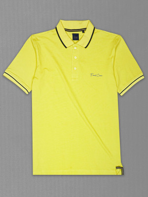 french crown Solid Men Polo Neck Yellow T-Shirt