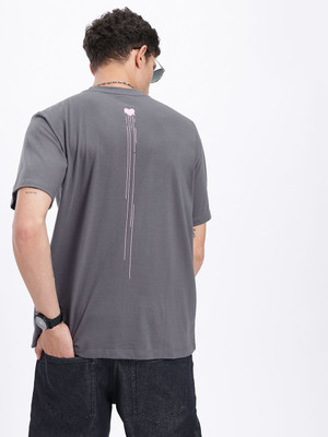 Glitchez Solid Men Round Neck Grey T-Shirt