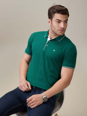 Staus Quo Solid Men Polo Neck Dark Green T-Shirt