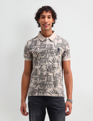 U.S. POLO ASSN. Printed Men Polo Neck Grey T-Shirt