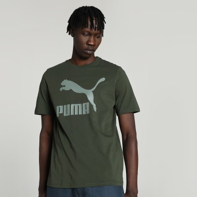 PUMA Solid Men Round Neck Green T-Shirt