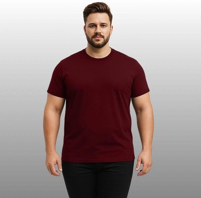 KART BLACK Solid Men Round Neck Maroon T-Shirt