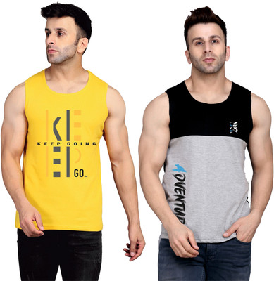 SLOWLORIS Printed Men Round Neck Yellow, Black, Grey T-Shirt