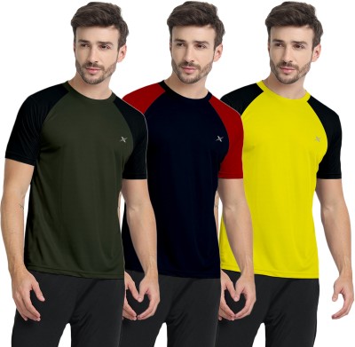 FTX Colorblock Men Round Neck Green, Navy Blue, Yellow T-Shirt