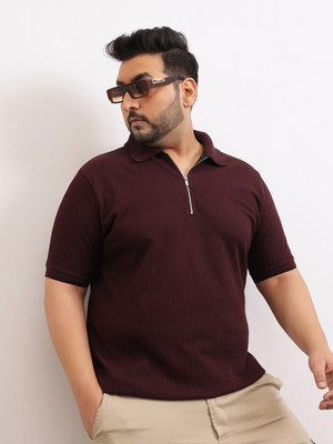 UNSTD Self Design Men Polo Neck Purple T-Shirt