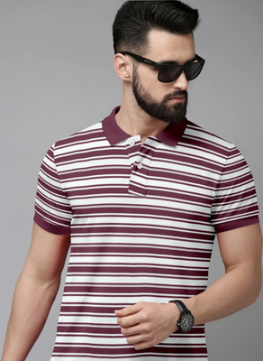 METRONAUT Solid Men Polo Neck Purple, White T-Shirt