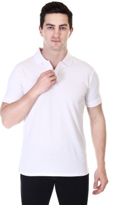 Huelabel Solid Men Polo Neck White T-Shirt