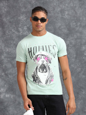 VAN DSL Printed Men Round Neck Light Green T-Shirt
