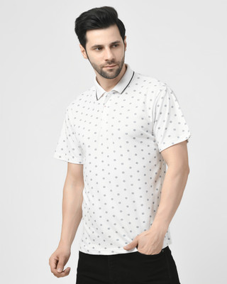 SMASH SMART WEAR Printed Men Polo Neck White T-Shirt