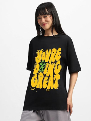 PD CLORI Graphic Print Women Crew Neck Black T-Shirt