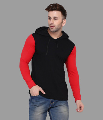 Trendfull Solid Men Hooded Neck Red, Black T-Shirt