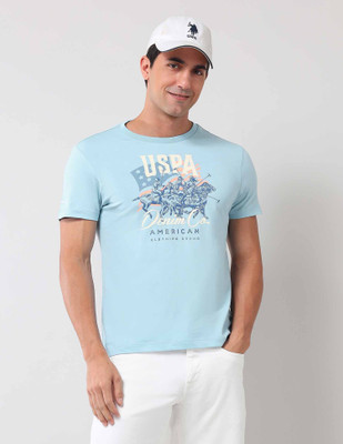 U.S. POLO ASSN. Graphic Print Men Round Neck Blue T-Shirt